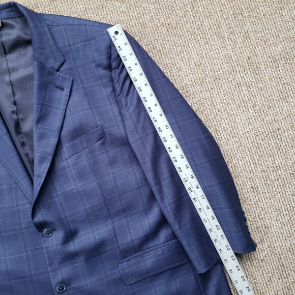 Oak Hill Premium Men's 100% Wool Windowpane Plaid Blazer Jacket Navy Blu… - Picture 8 of 9